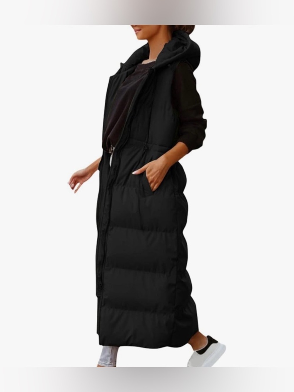 Women's Long Quilted Vest Hooded Maxi Length Sleeveless Puffer Vest Padded L - Picture 3 of 16